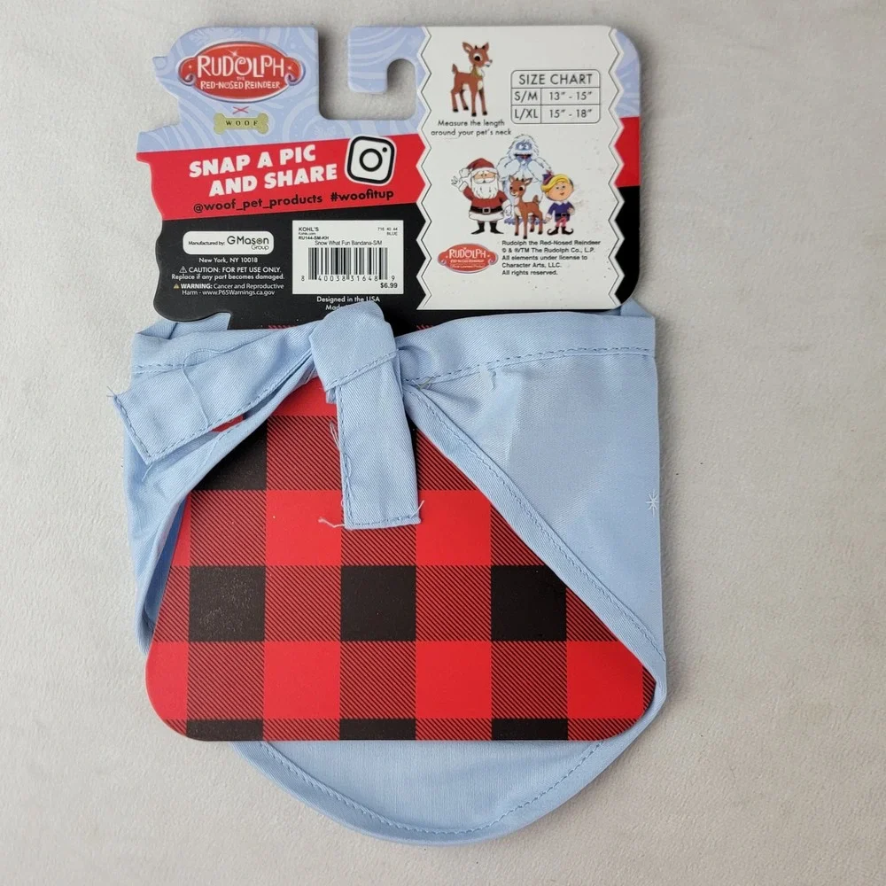 Rudolph the Red Nosed Reindeer Pet Dog Cat Bandana Snow What Fun Blue Christmas